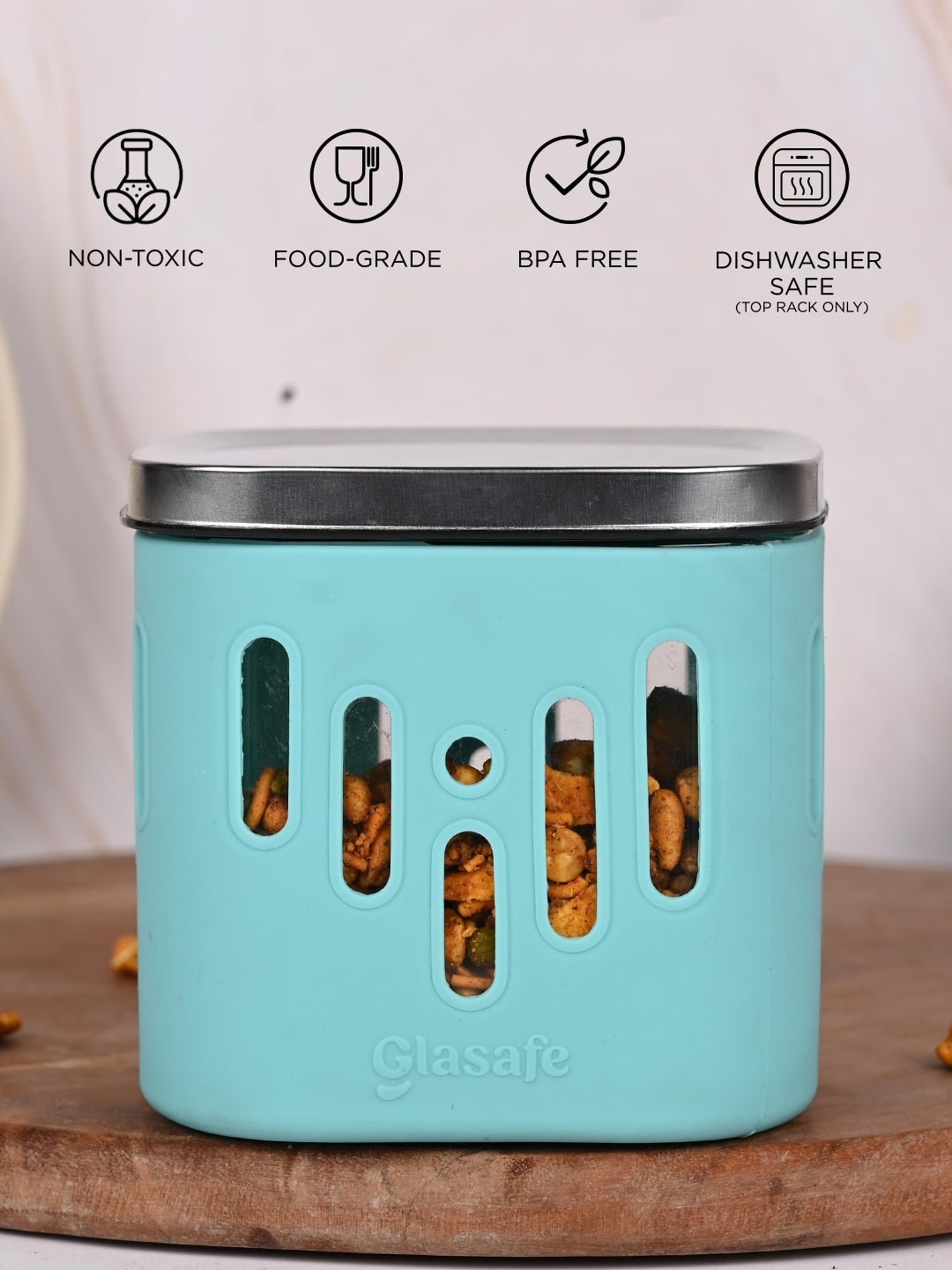 Glasafe 'O' Grip Mellow Green Borosilicate Containers - Set of 6 (600ml)