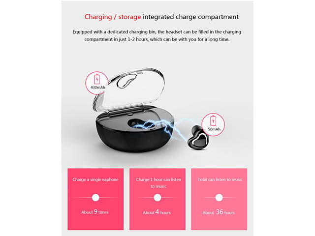AutofeelSunriseoffice Mini Love Heart Bluetooth Earphone Headset Wireless Headphone With Mic 3D Bass Stereo Sport Earbuds For Phone iPhone Xiaomi Samsung