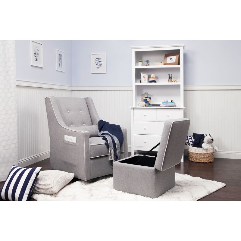 DaVinci Owen Glider and Storage Ottoman - Gray with Cream Piping