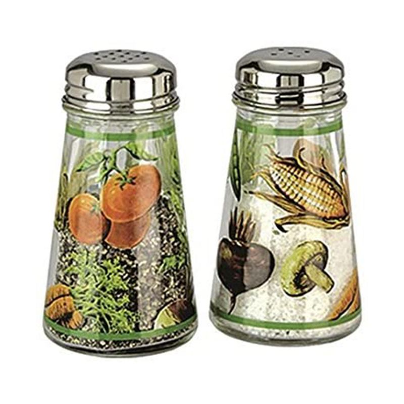 Grant Howard 3.4 Ounce Capacity Hand Painted Veggies Design Tapered Salt and Pepper Shaker Set for Kitchen and Dining Table, Multicolor