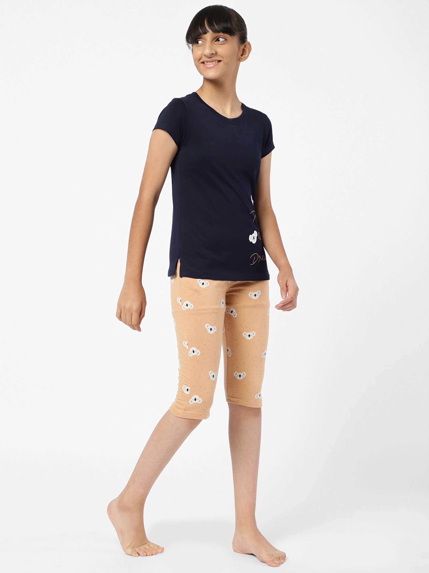 Sweet Dreams Kids Navy & Peach Printed T-Shirt with Capri