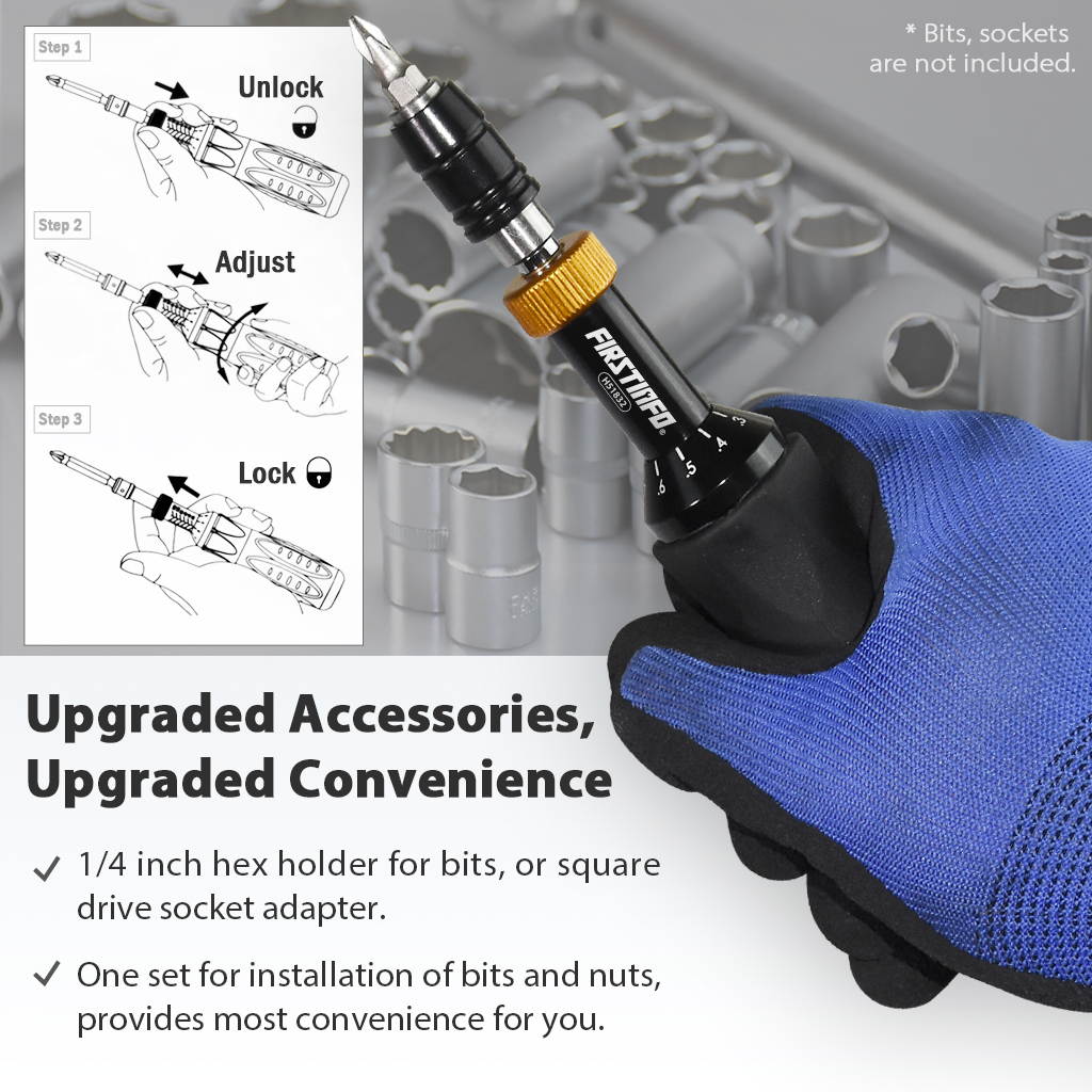FIRSTINFO Precision Certified Torque Limiting Screwdriver, 1/4 Inch Universal Hex Bit Holder Quick Release Design, 2-12 in-lbs