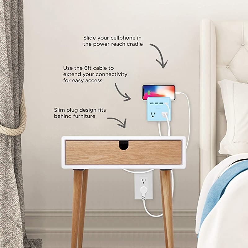 Plug Outlet Extender amp Splitter iHome PowerReach 6ft Extension Cord with 2 Outlets amp 4 USB Ports for ple Smartphone Charging DesktopMagnetic Wall Mounting Charger