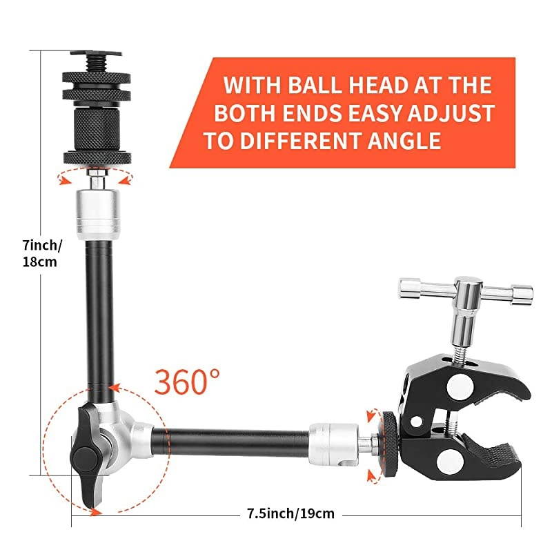 11inch Adjustable Articulating Friction Magic Arm amp Large Super Clamp Compatible with DSLR Camera Rig LED Lights Flash Light LCD Monitor