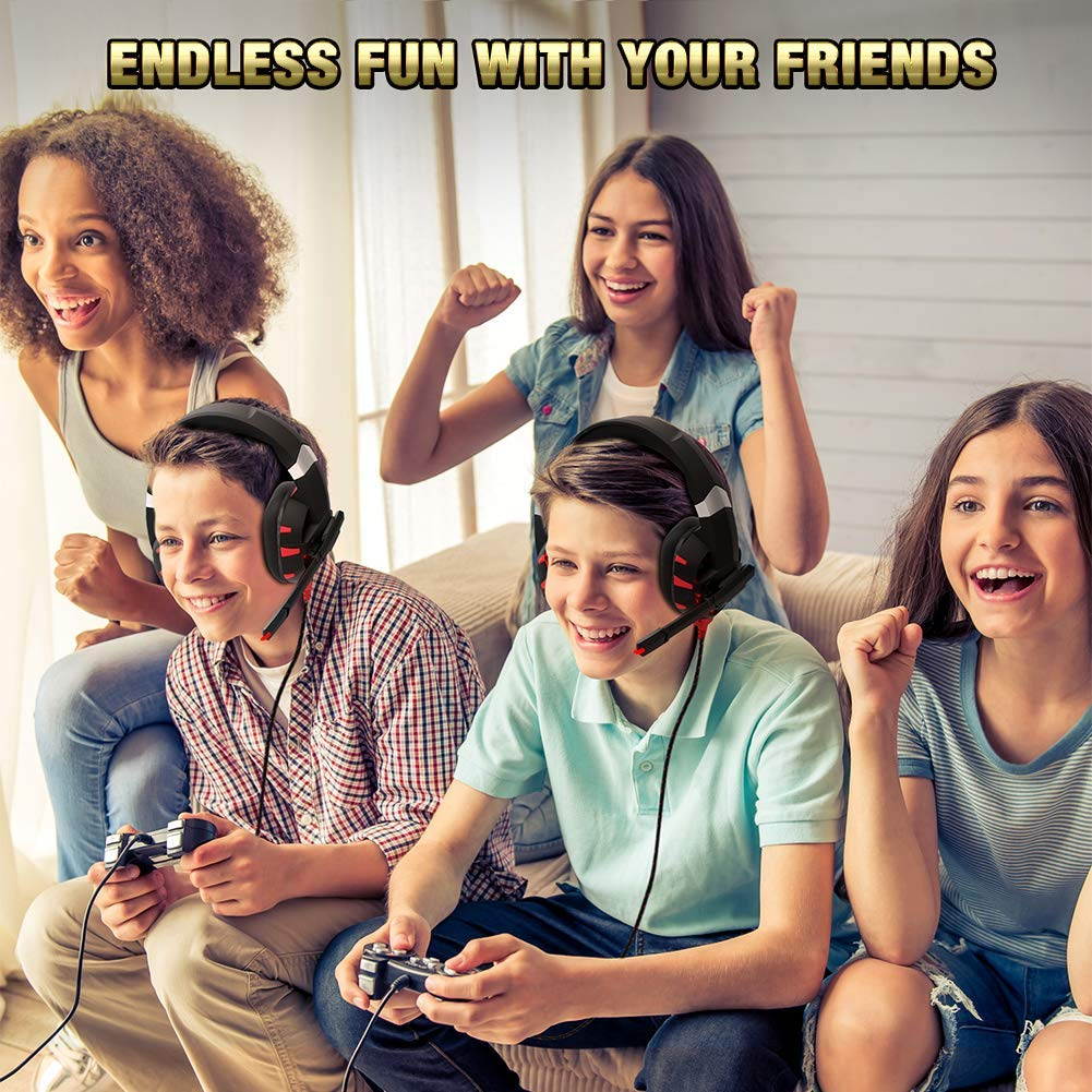 RUNMUS Gaming Headset Xbox One Headset with 7.1 Surround Sound Stereo, PS4 Headset with Noise Canceling Mic & LED Light, Compatible with PC, PS4, Xbox One Controller(Adapter Needed), Nintendo Switch