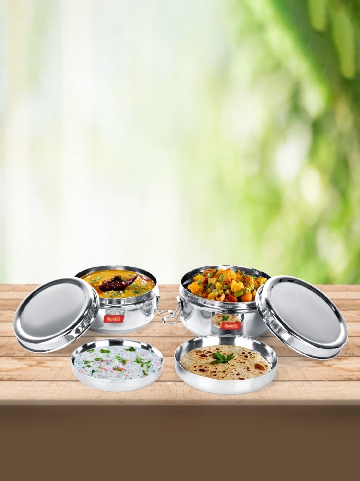 Milton Red Stainless Steel Small Tiffin Box - Set of 2