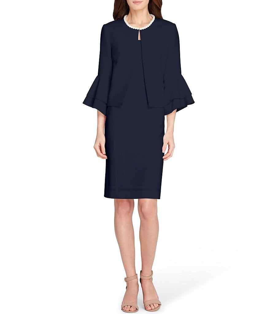 Tahari ASL Crepe Pearl Neckline Jacket 2-Piece Dress Suit