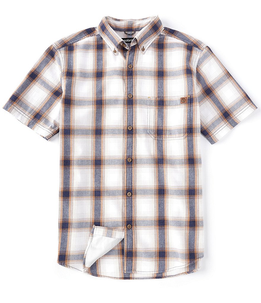 Solaris Short Sleeve Denim Plaid Single Patch Pocket Sportshirt