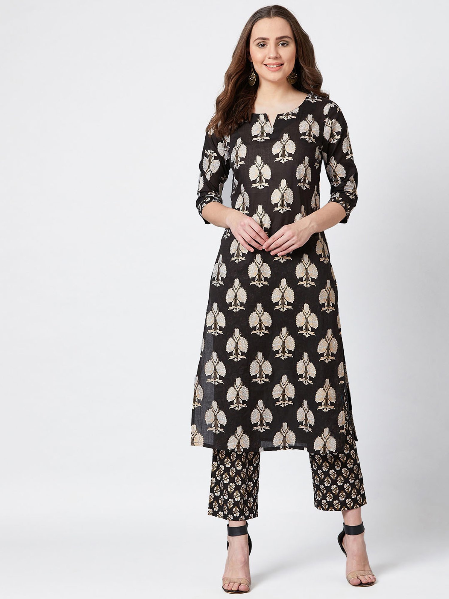 PANIT Black Printed Cotton Kurta Pant Set