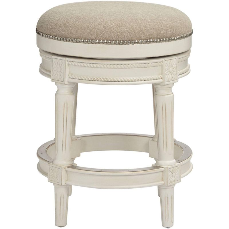 55 Downing Street Oliver 24" Cream Fabric Backless Swivel Seat Counter Stool