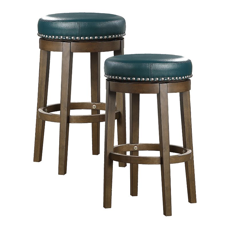 Lexicon Whitby 30.5 Inch Pub Counter Height Wooden Bar Stool with Solid Wood Legs and Faux Leather Round Swivel Seat Kitchen, Green (2 Pack)