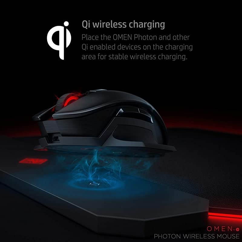 OMEN by  Photon Wireless Gaming Mouse with Qi Wireless Charging Programmable Buttons Custom RGB ESport DPI 6CL96AA