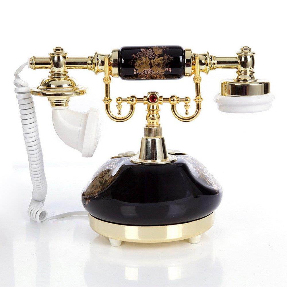 TelPal Corded Old Fashion Antique Landline Telephone Decor 1960, Wired Home Office Telephone Decor System, Ceramic Antique Style ( Black )