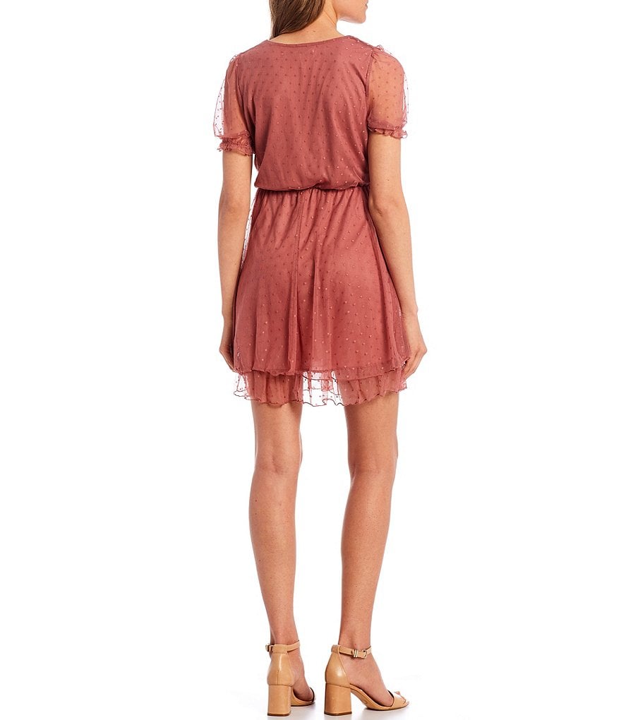 Allison & Kelly Short Sleeve Mesh Dot Double Hem Dress