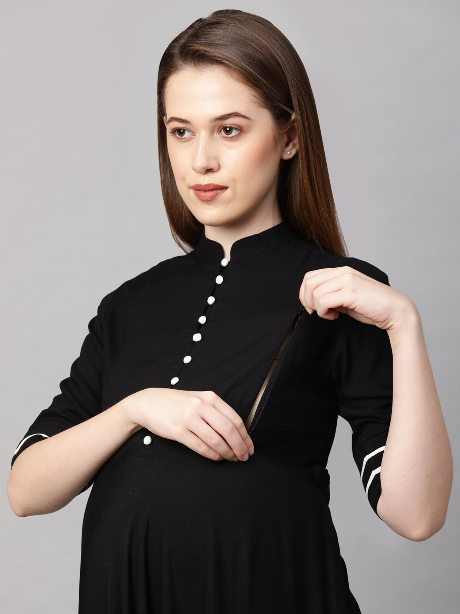 MomToBe Black Regular Fit Maternity Kurta