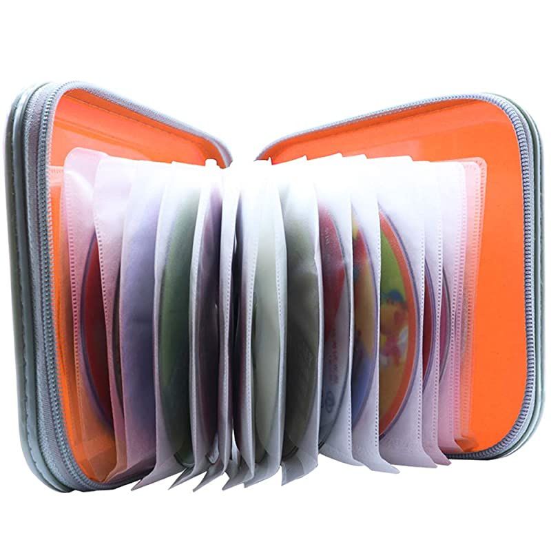CD Case,DVD Storage DVD Case Holder VCD Wallet Organizer Protective Hard Plastic Portable Case (40 Capacity, Orange)