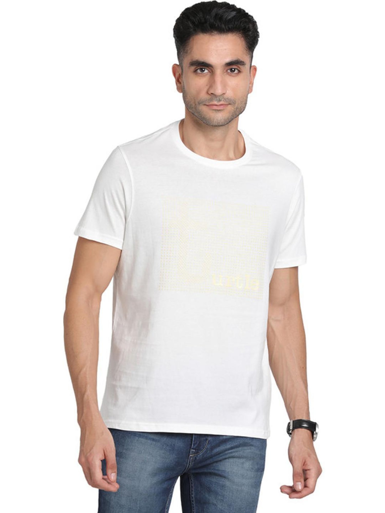 Turtle White Slim Fit Printed T-Shirts