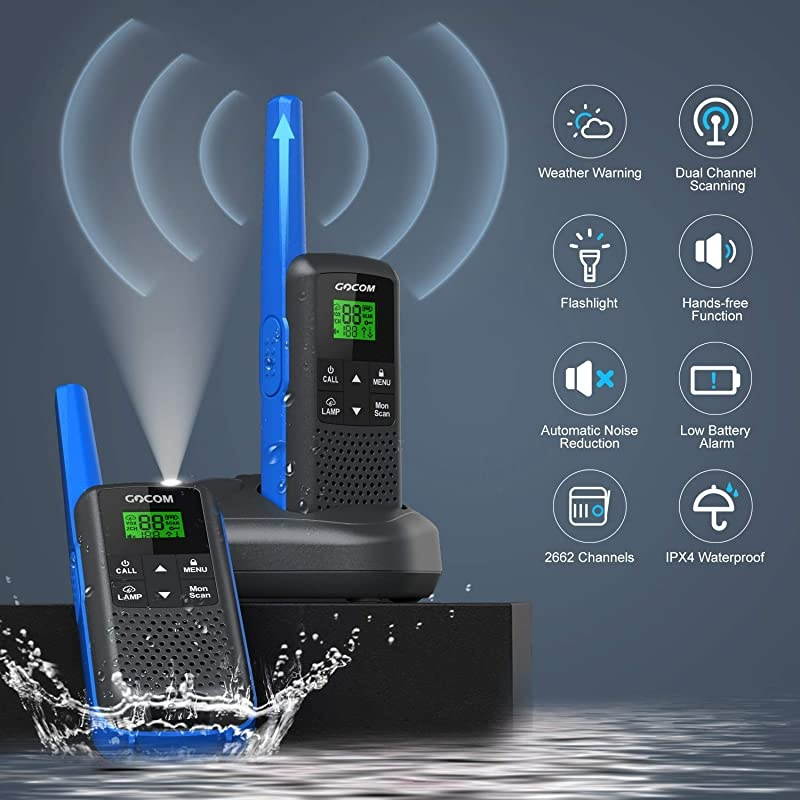 G600 FRS Walkie Talkies for Adults 2W Long Range Two Way Radio Rechargeable, VOX Scan, NOAA & Weather Alerts, LED Lamplight 2 Pack Hand held radios
