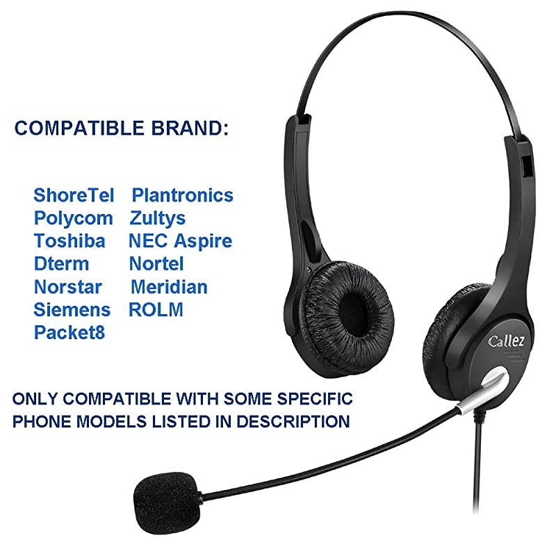 C402A2 Corded Telephone Headsets Binaural Call Center RJ11 with Noise Canceling Mic Compatible with ShoreTel 480 Plantronics T10 Polycom Zultys Toshiba NEC DT300 Siemens Landline Deskphones