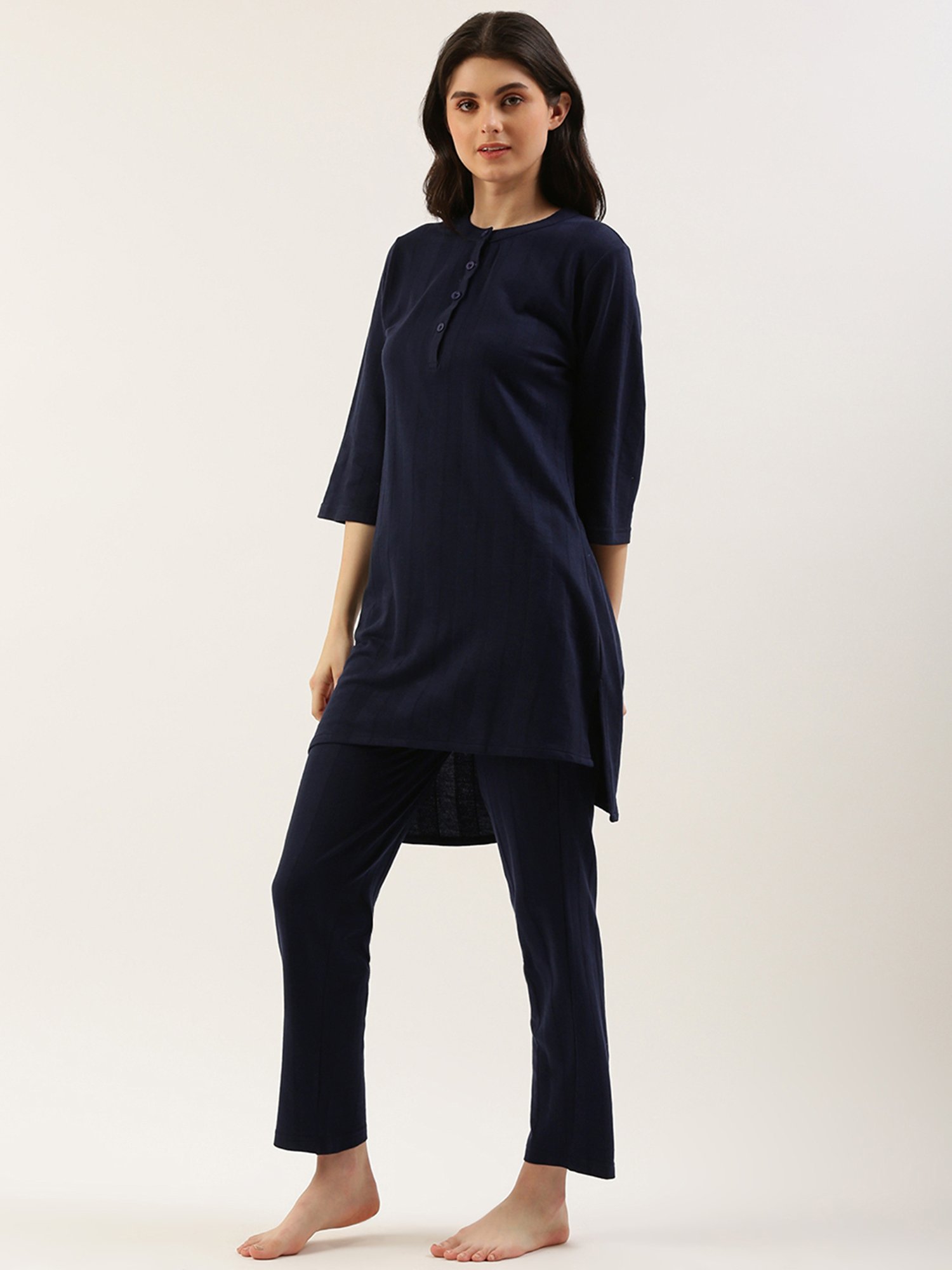 Clt.s Navy Cotton Kurta With Pyjamas