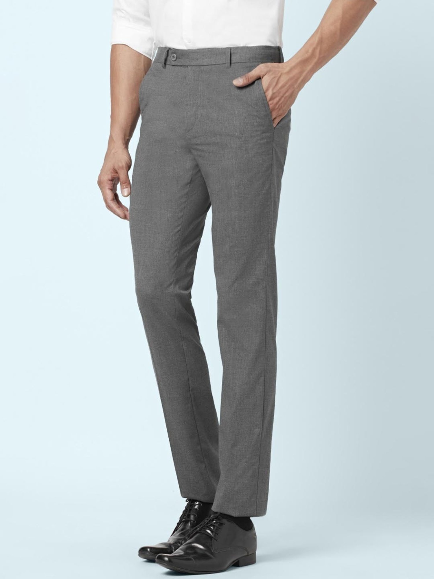 Byford By Pantaloons Grey Slim Fit Self Pattern Trousers