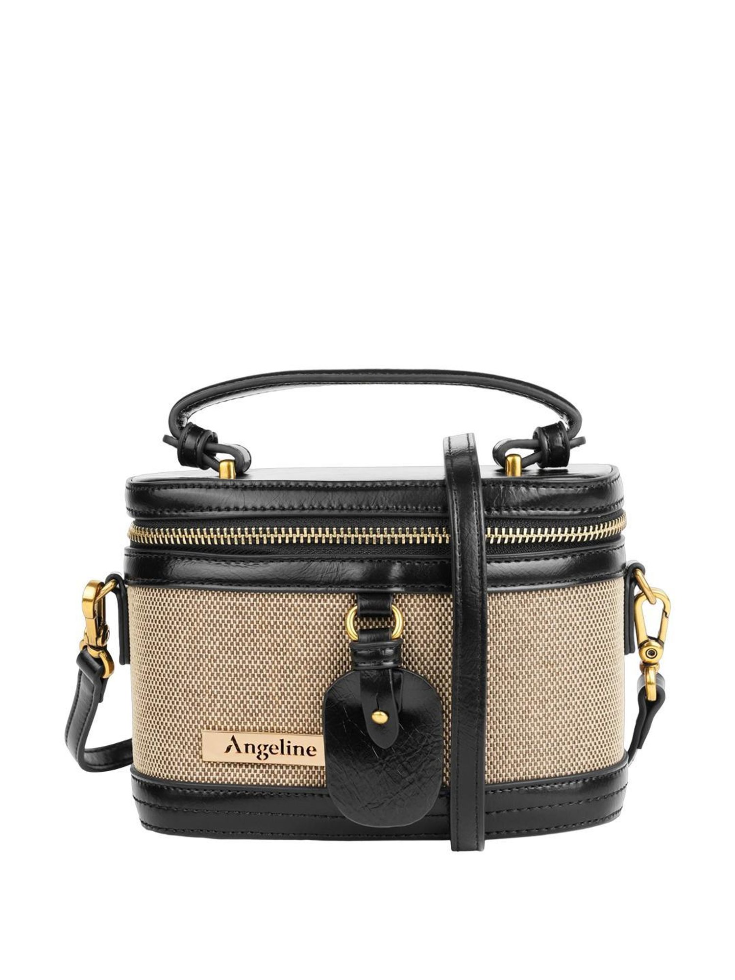 Angeline Black Textured Medium Handbag