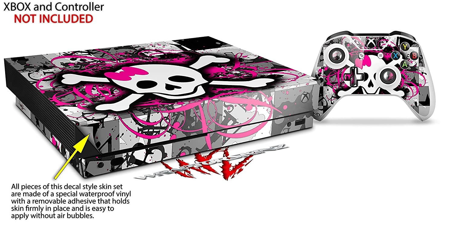 Skin Wrap for XBOX One X Console and Controller Splatter Girly Skull