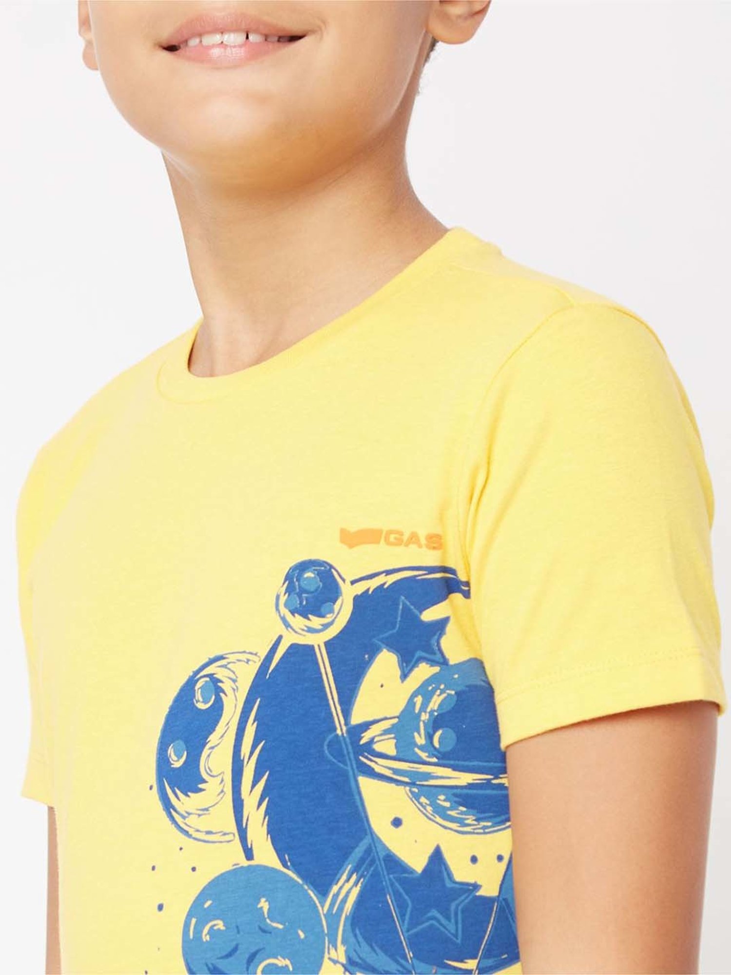 Gas Kids Vibrant Yellow & Blue Cotton Printed T-Shirt