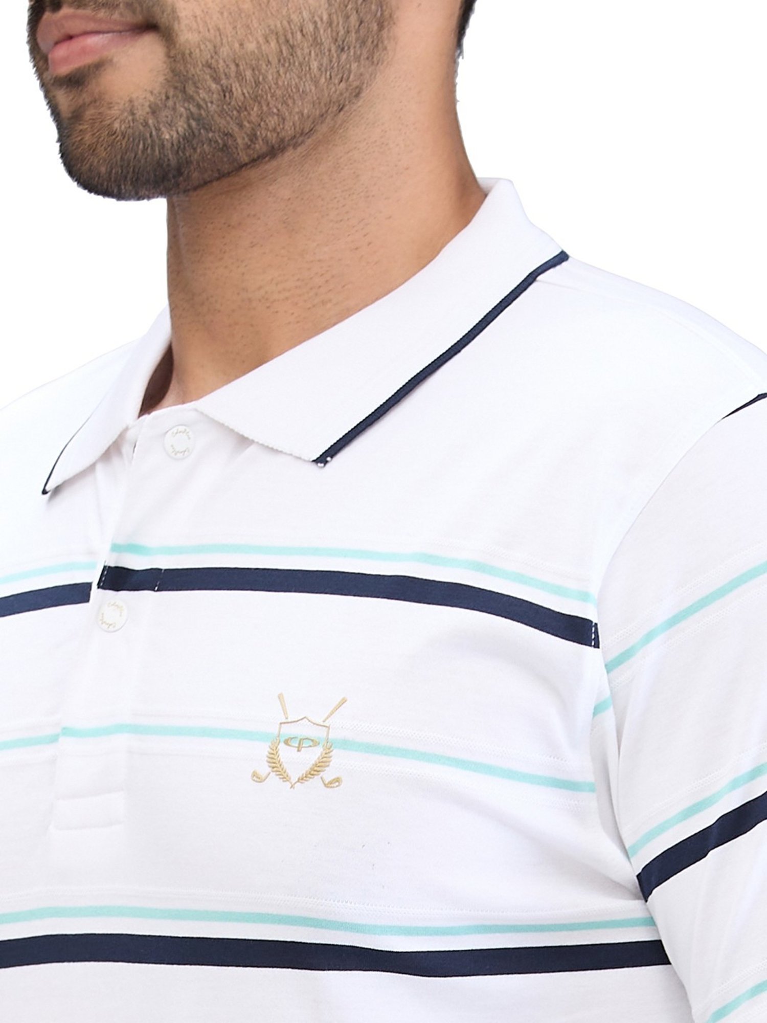 Colorplus White Tailored Fit Striped Polo T-Shirt