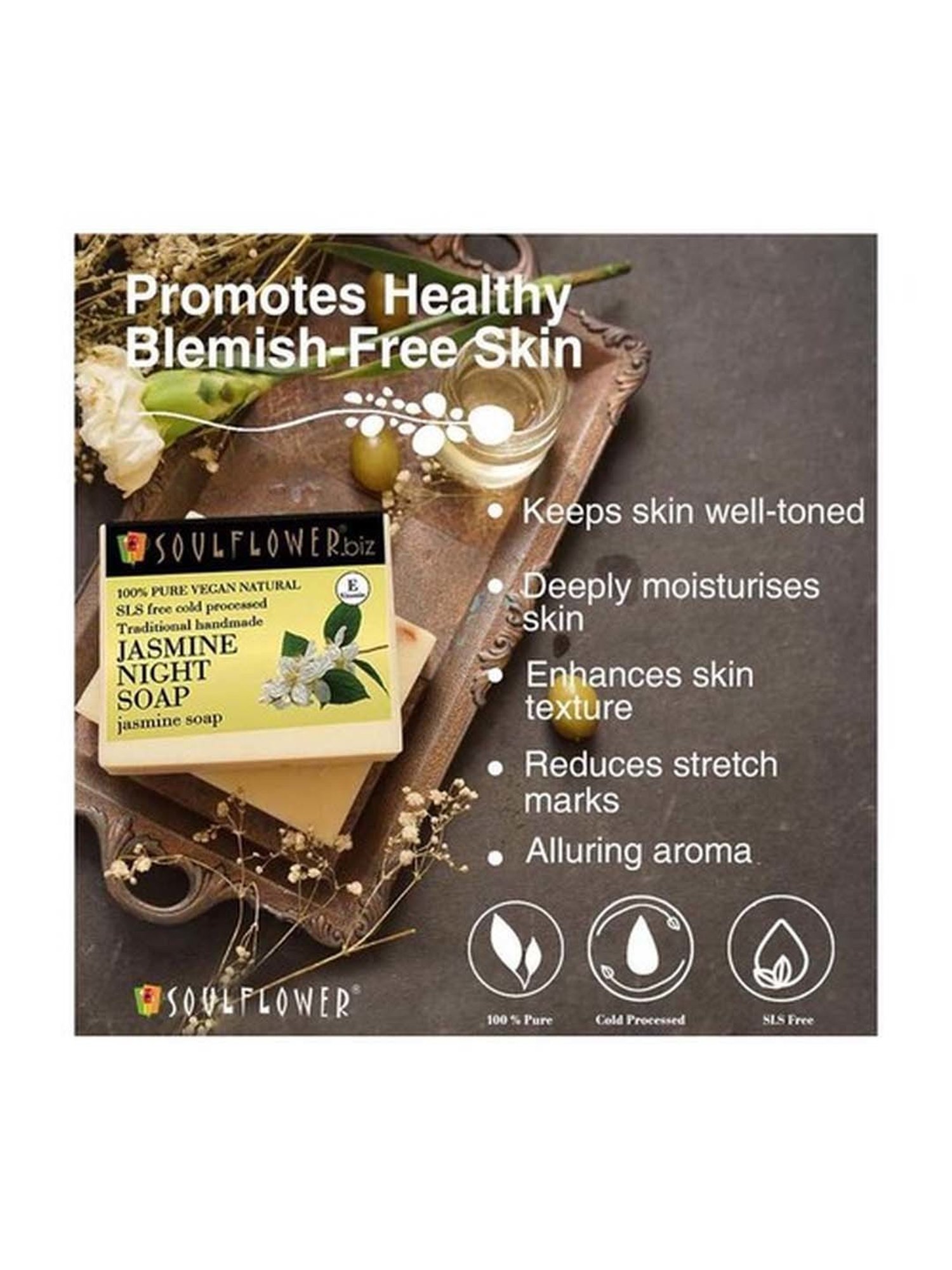 Soulflower Jasmine Night Soap - 150 gm