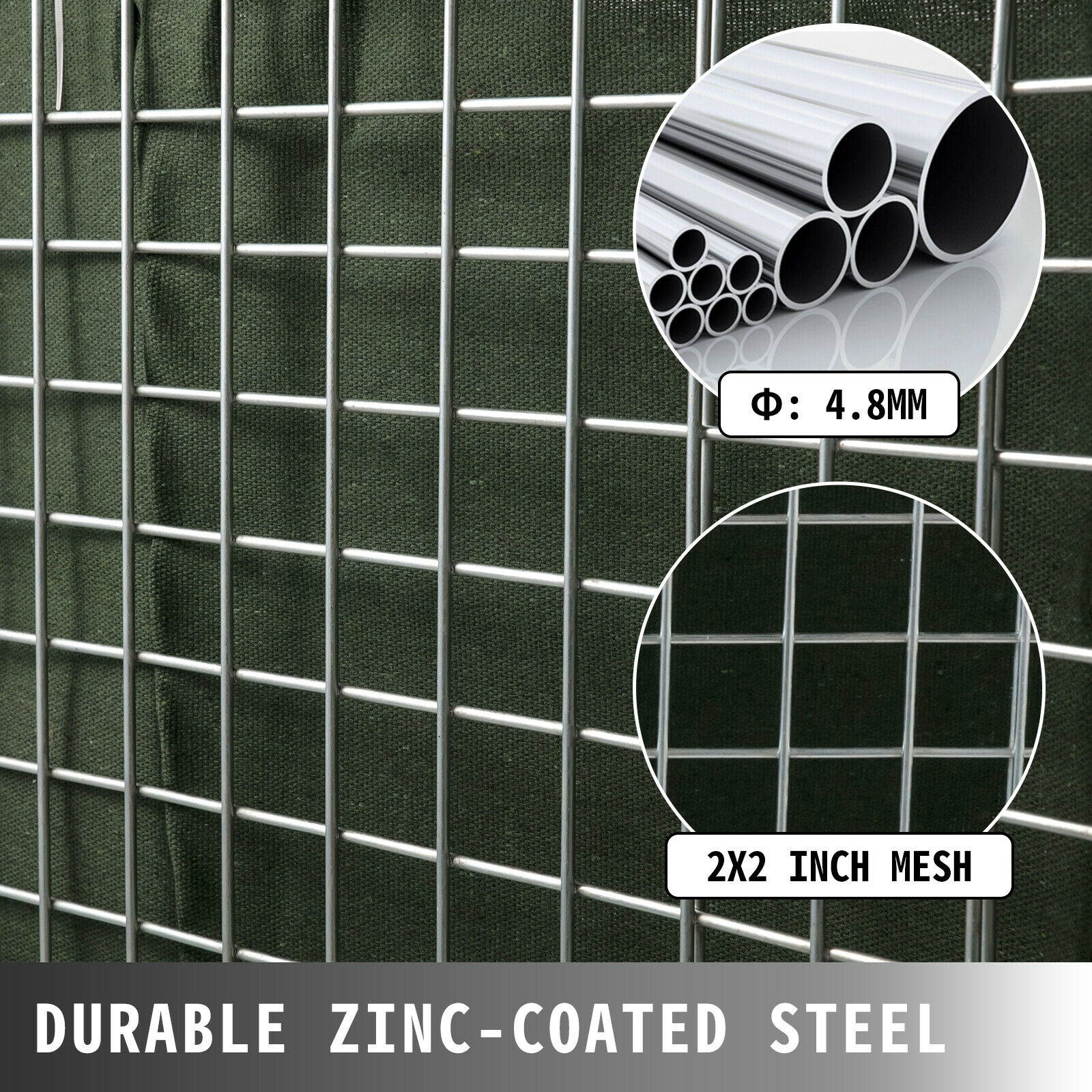 Folding Wire Container 48 x 40 x 35 inch, 1000 Lbs Capacity Wire Mesh 2 x 2 inch