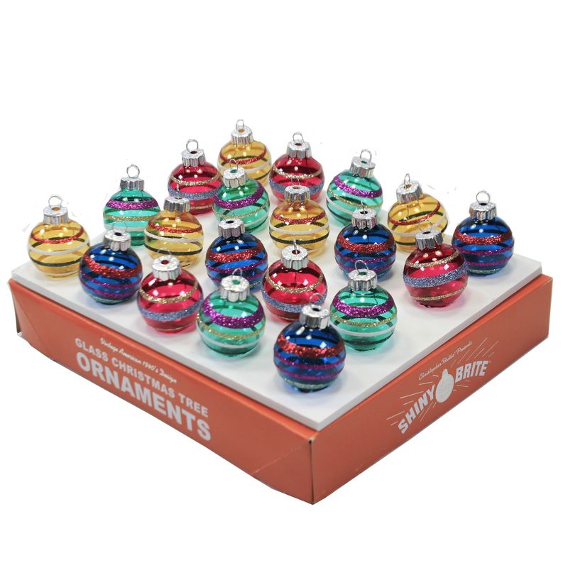 Shiny Brite 1.25" Translucent Striped Rounds S/20 Ornament Christmas Retro  -  Ornament Sets