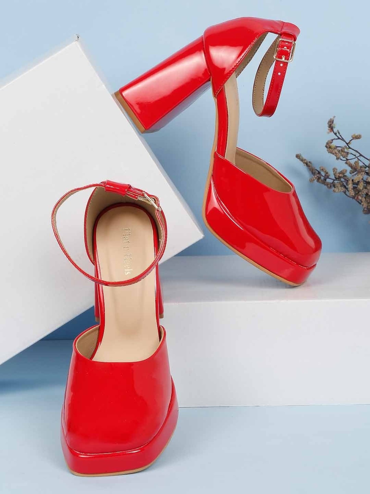 Flat N Heels Women's Red Ankle Strap Sandals