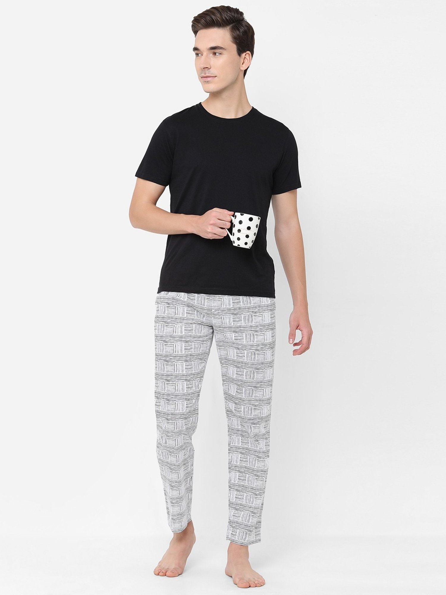 Urban Scottish White Regular Fit Striped Lounge Pants