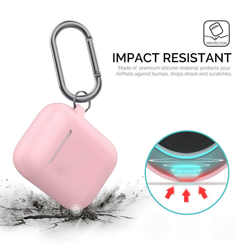 Case Cover for Airpods, Portable Shockproof Soft Silicone Protective Skin with Keychain Compatible with Apple AirPods 2 & 1, Premium Waterproof Airpods Accessories for AirPods Charging Case