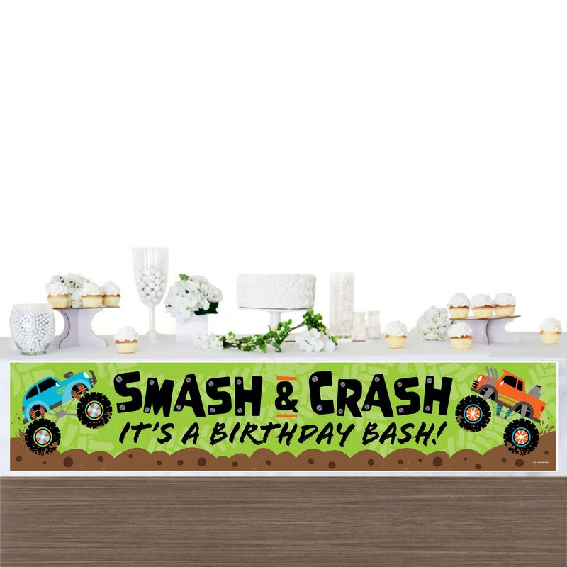 Big Dot of Happiness Smash and Crash - Monster Truck - Happy Birthday Boy Decorations Party Banner