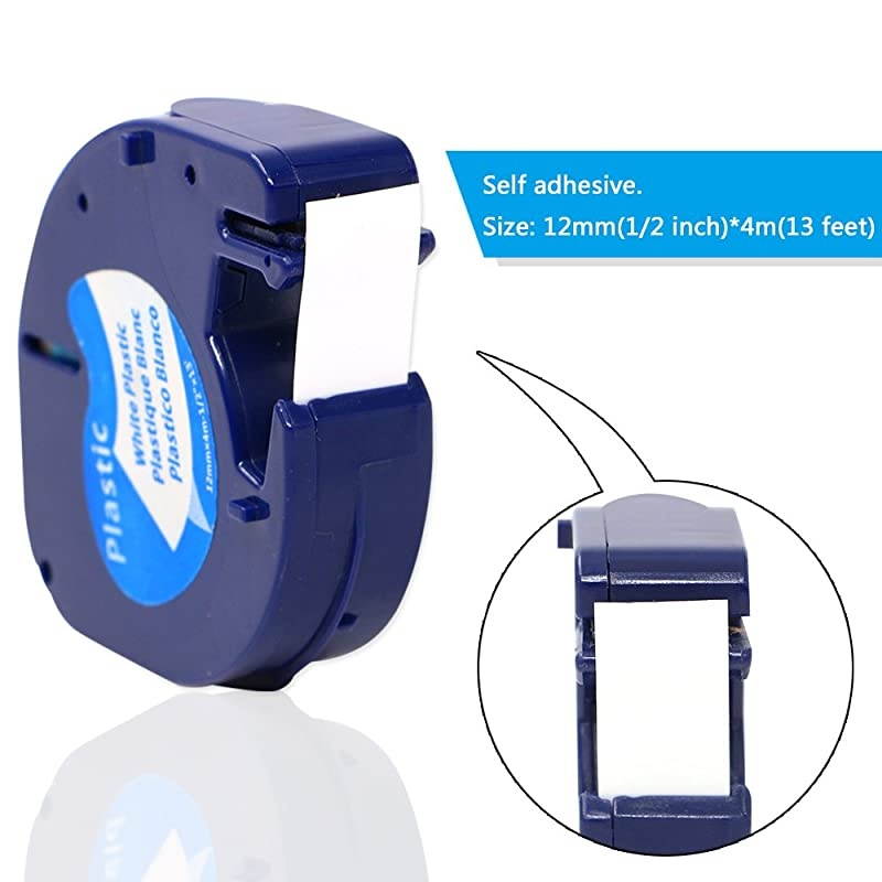 Compatible Label Tape Replacement for Dymo Letratag Refills Black on White Plastic Label Tape 91331 for LetraTag Label Maker, 1/2 Inch x 13 Feet, 12mm x 4m, 3 Pack