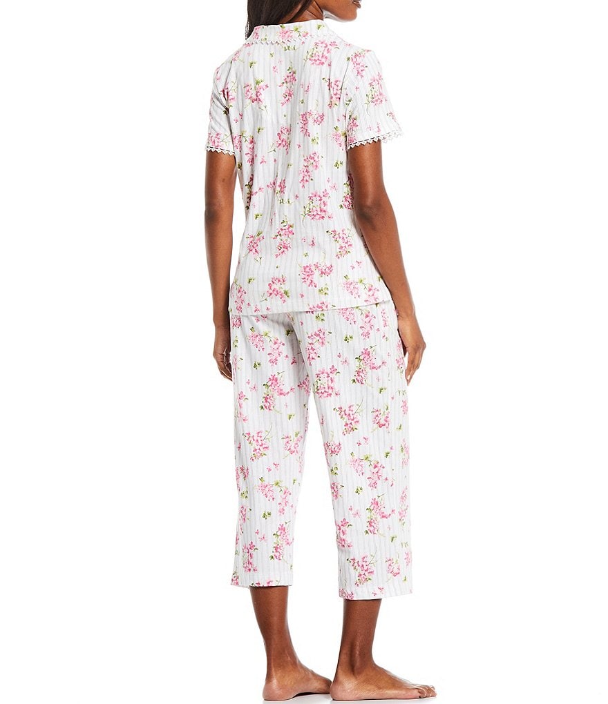 Carole Hochman Petite Floral Print Jersey Knit Capri Coordinating Pajama Set