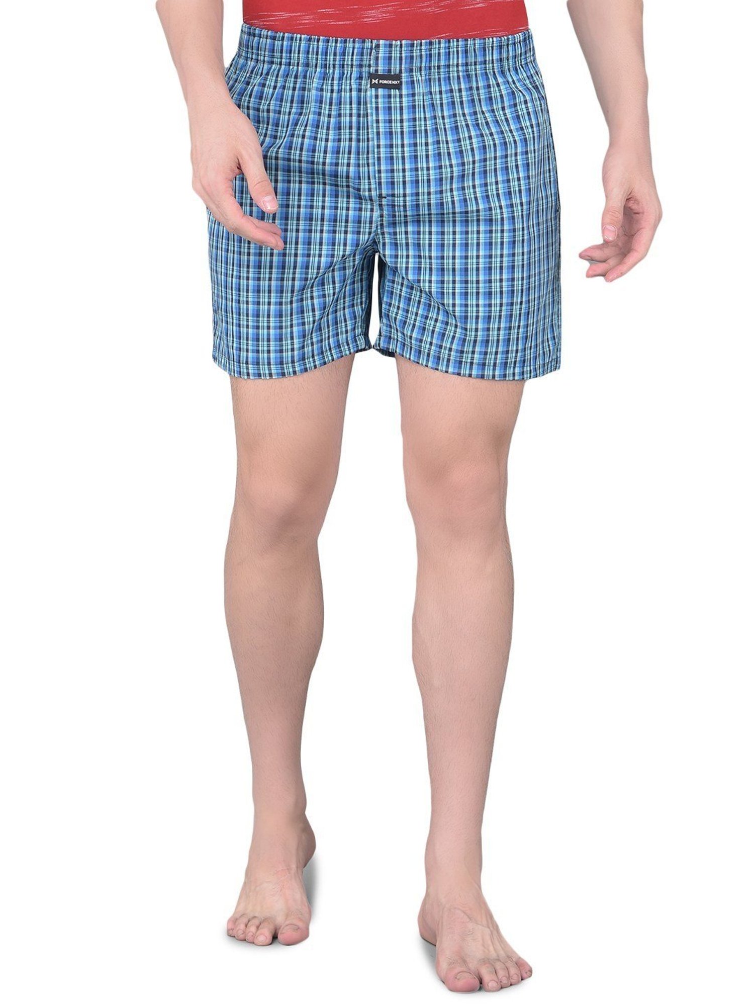 Force NXT Navy Cotton Regular Fit Checks Boxers