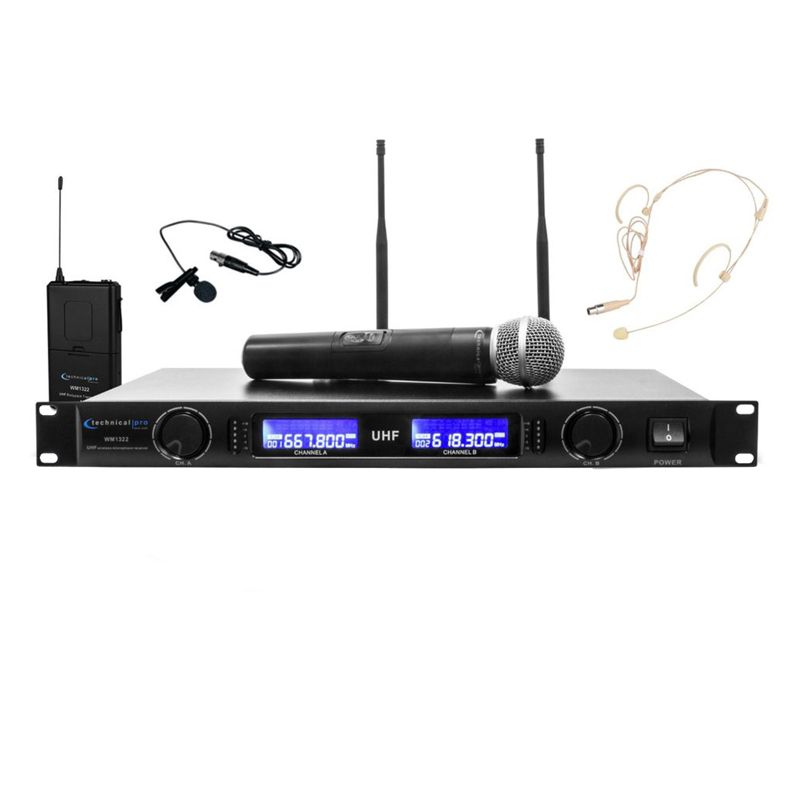 Technical Pro Professional UHF Dual Wireless Microphone Lapel & Headset System