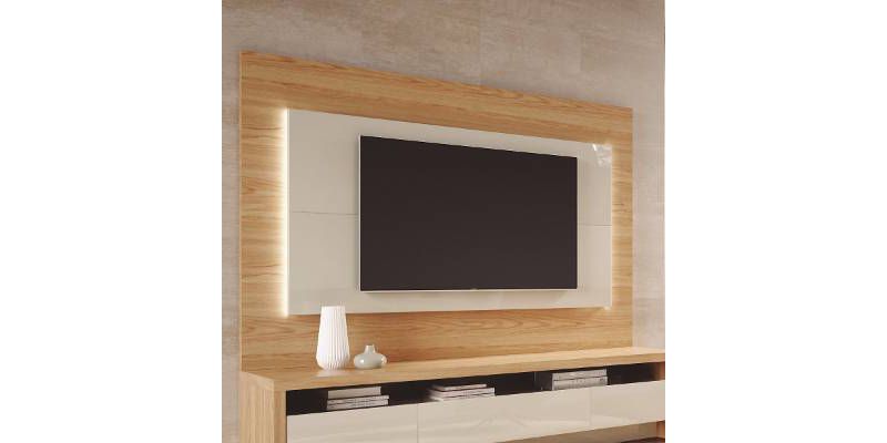 Sylvan Natural Wood with Led Lights TV Stand for TVs up to 60" Off White - Manhattan Comfort