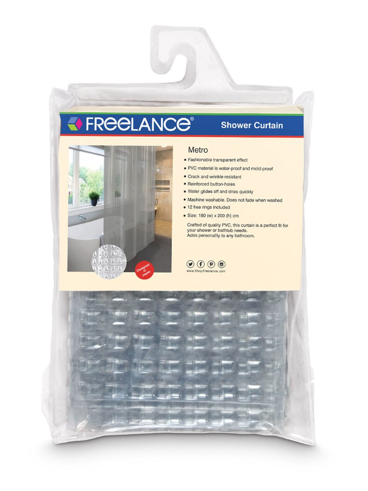 Freelance Transparent PVC Set of 1 Shower Curtain