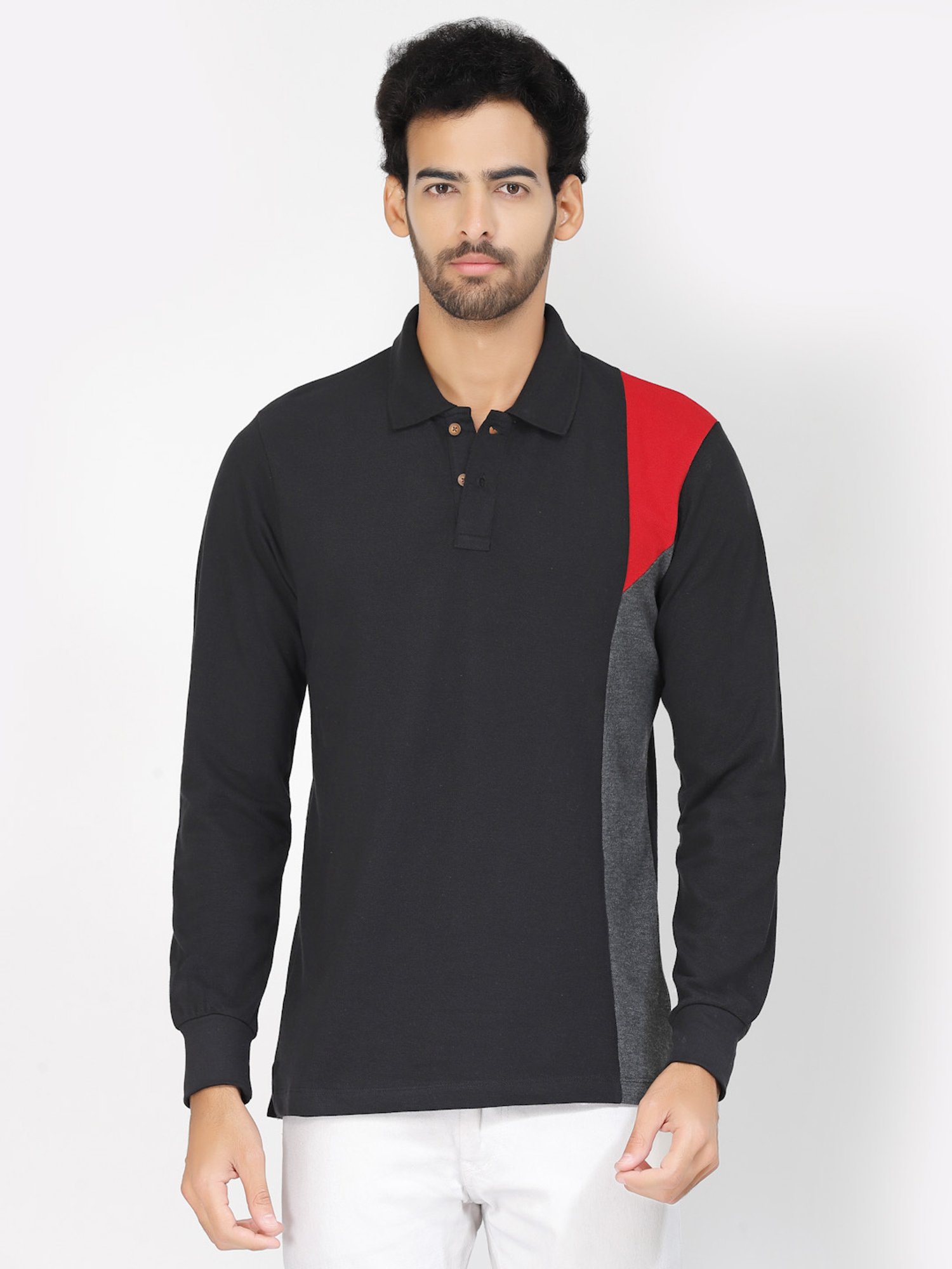 Kalt Black & Red Regular Fit Polo T-Shirt