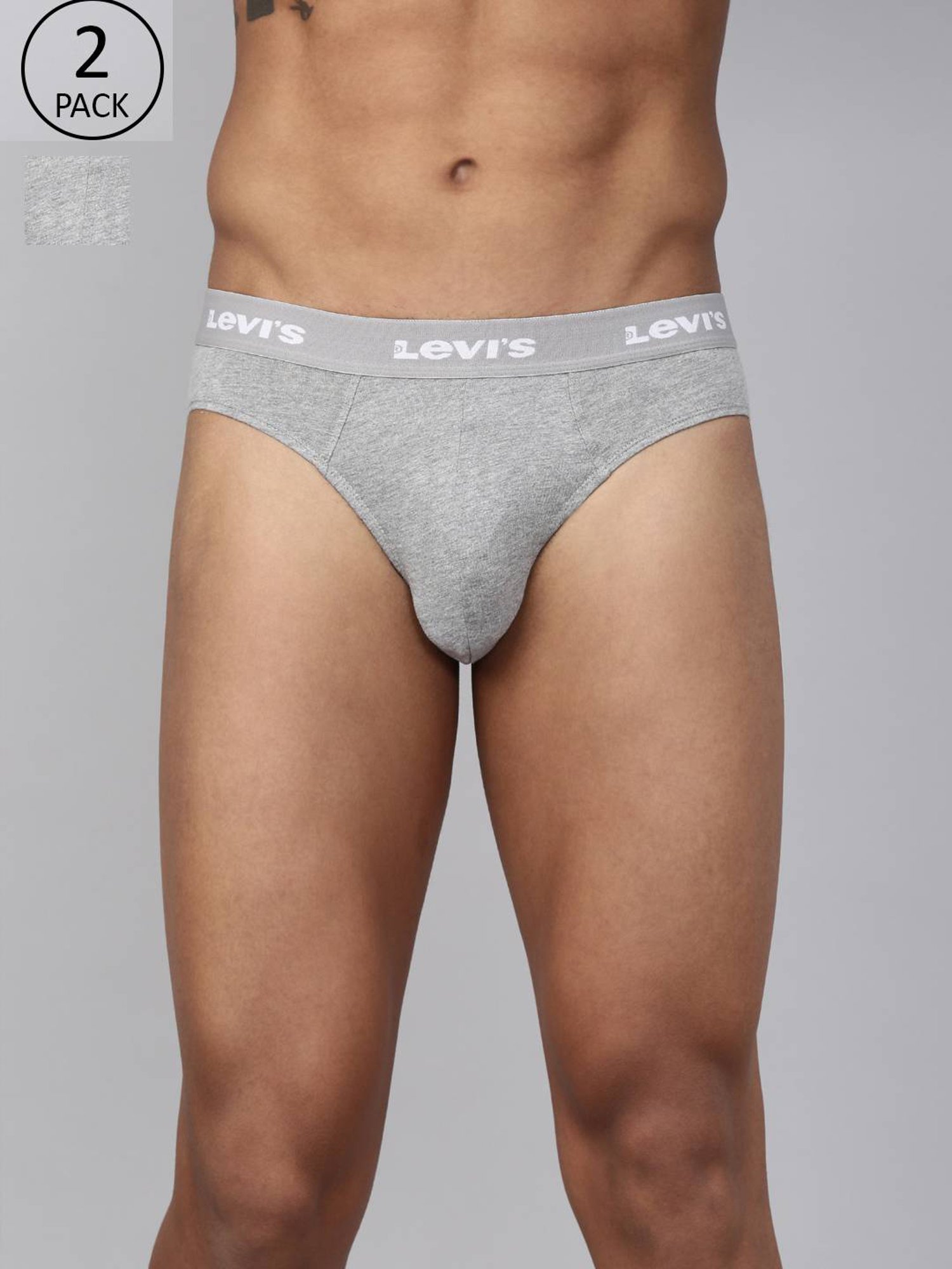 Levi's Light Grey Melange Cotton Briefs - Pack of 2