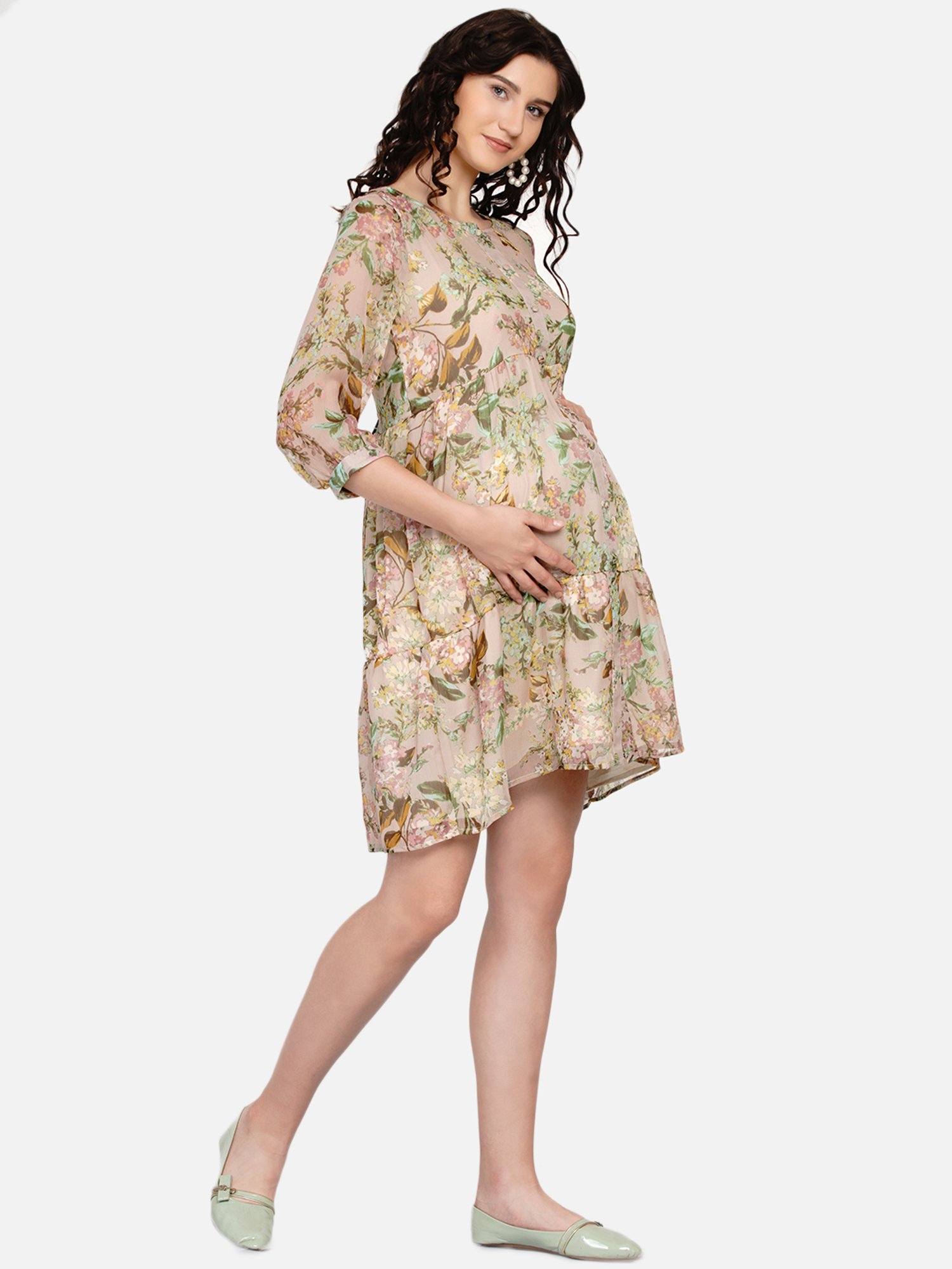 Mine4Nine Multicolor Floral Print Maternity Dress