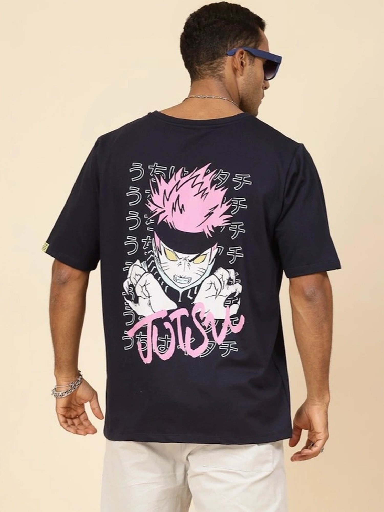 Rigo Navy Cotton Loose Fit Typography T-Shirt