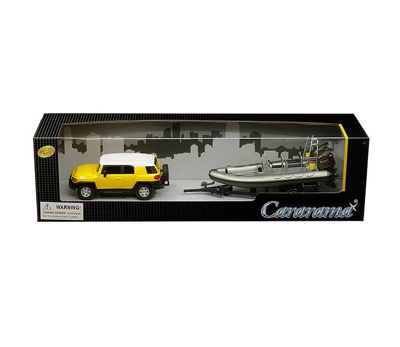 Toyota FJ Cruiser Yellow with White Top and Gray Speed Boat with Trailer 1/43 Diecast Model Car by Cararama