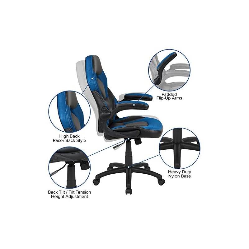 X10 Gaming Chair Racing Office Ergonomic Computer PC Adjustable Swivel Chair with Flip-up Arms, Blue/Black LeatherSoft
