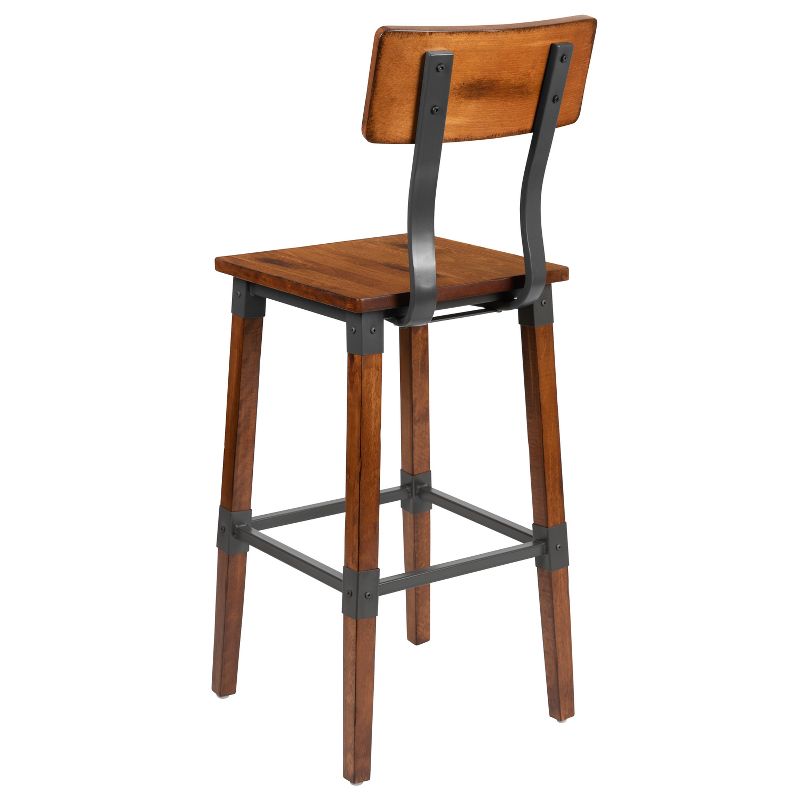 Emma and Oliver 4 Pack Commercial Grade Rustic Walnut Industrial Style Wood Dining Barstool