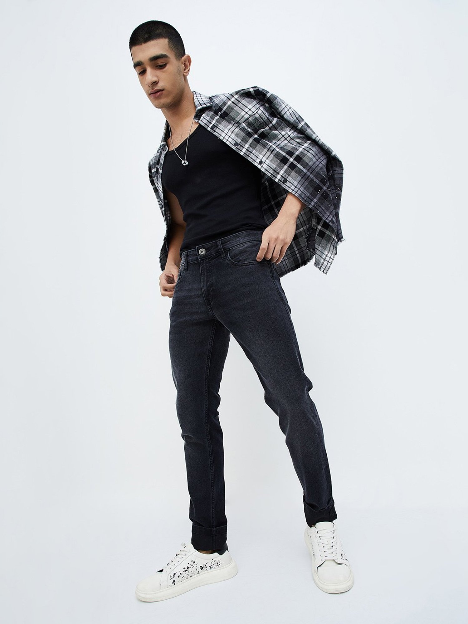 Forca by Lifestyle Black Skinny Fit Lightly Washed Jeans